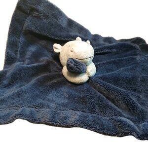Carters Hippo Dark Blue Navy Fleece Lovey Blankie Baby Soother Satin Lining